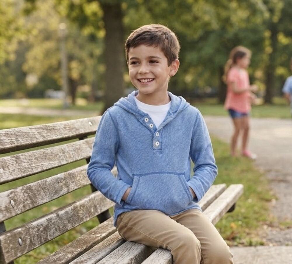 Thereabouts Boys Blue Striped Hooded Henley Hoodie Pocket Size S/8 Years
